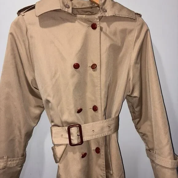 Vintage Union Made Misty Harbor Petite 4 Trench Coat Tan Plaid Lined Belted - Picture 8 of 16